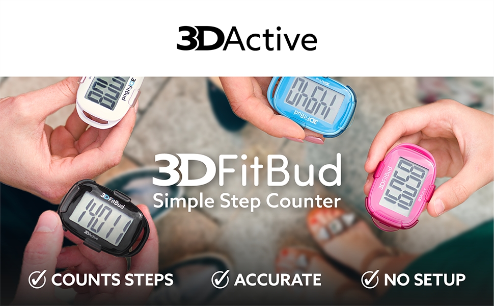3DFitBud simple step counter counts steps, is accurate, and has no setup.