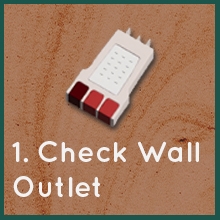graphic of outlet checker on faded sandstone background with text